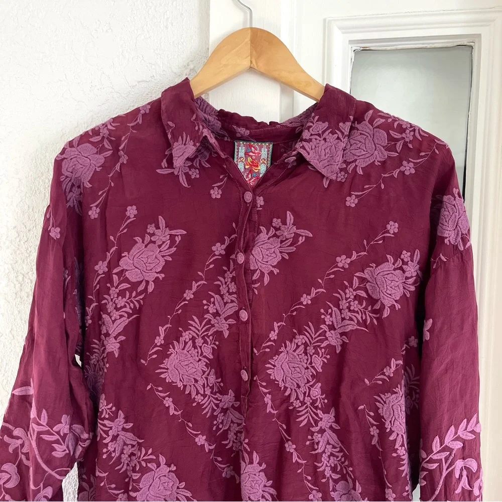 NWT Johnny Was Embroidered Floral Daiso Button Up Scallop Long Sleeve Blouse - Picture 3 of 12